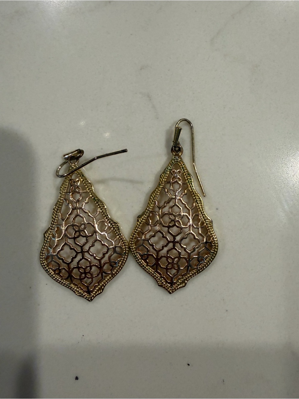 Kendra Scott Rose Gold Filigree Teardrop Dangle Earrings - Elegant Women Jewelry